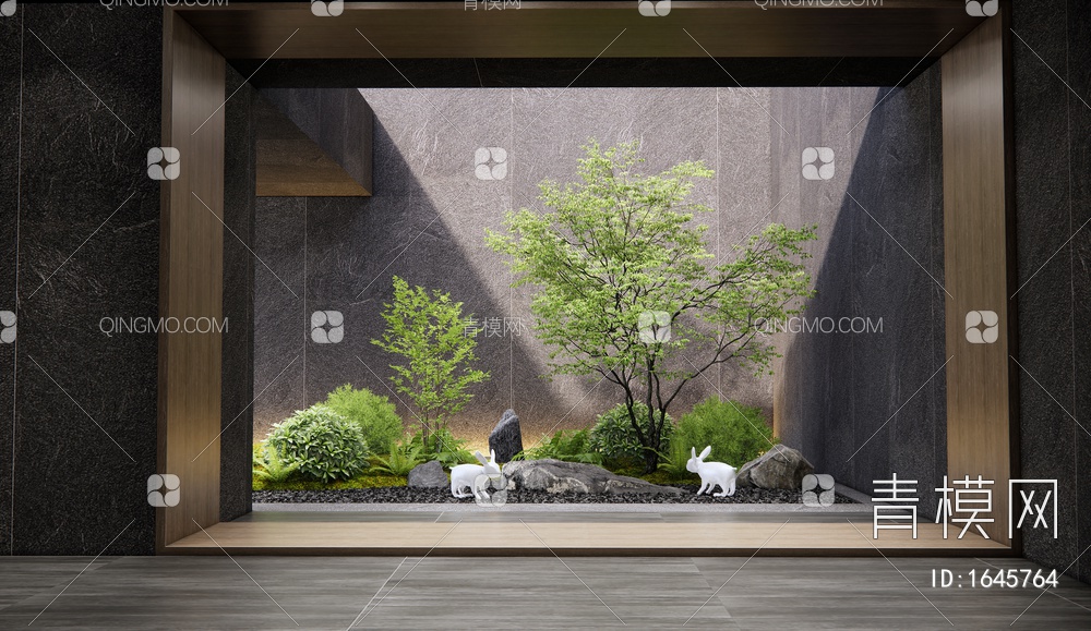 室内植物景观造景 庭院小品 植物堆 石头 灌木SU模型下载【ID:1645764】