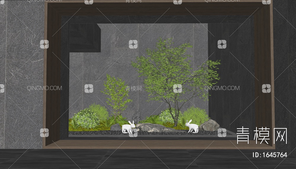 室内植物景观造景 庭院小品 植物堆 石头 灌木SU模型下载【ID:1645764】