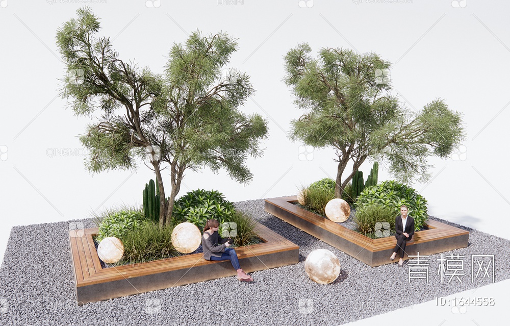 植物组合景观座椅 植物堆 灌木 乔木 花草 景观树 坐姿美女3D模型下载【ID:1644558】