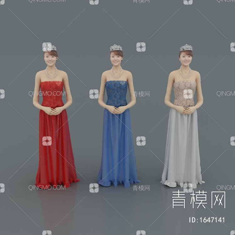 女装晚礼服服装模特人物3D模型下载【ID:1647141】