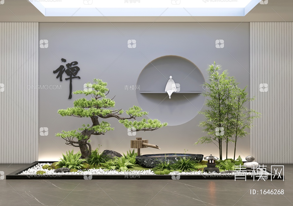 室内景观造景 庭院小品 迎客松 景观石头 植物景观3D模型下载【ID:1646268】
