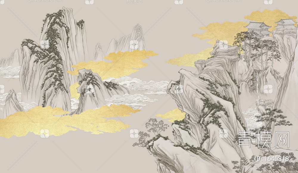 新中式山水壁画贴图 (4)贴图下载【ID:1645818】