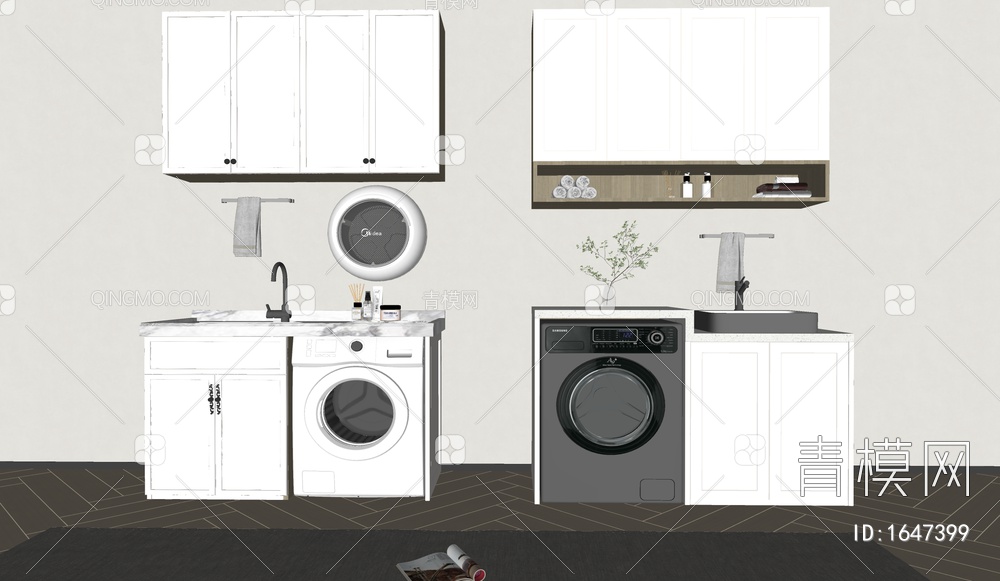 洗衣机柜 滚筒洗衣机 壁挂式洗衣机SU模型下载【ID:1647399】