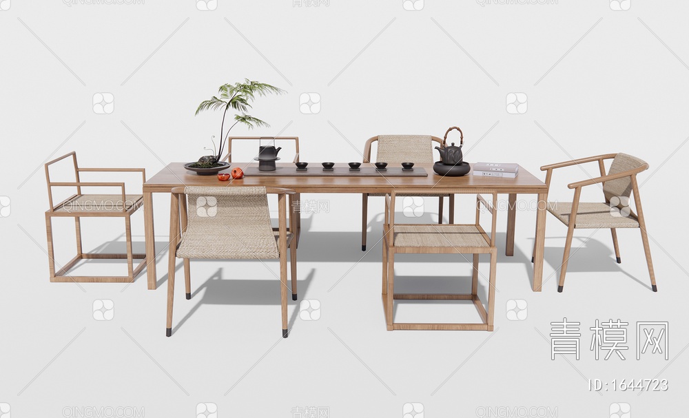 禅意原木茶桌椅 茶台 茶具组合 休闲椅3D模型下载【ID:1644723】