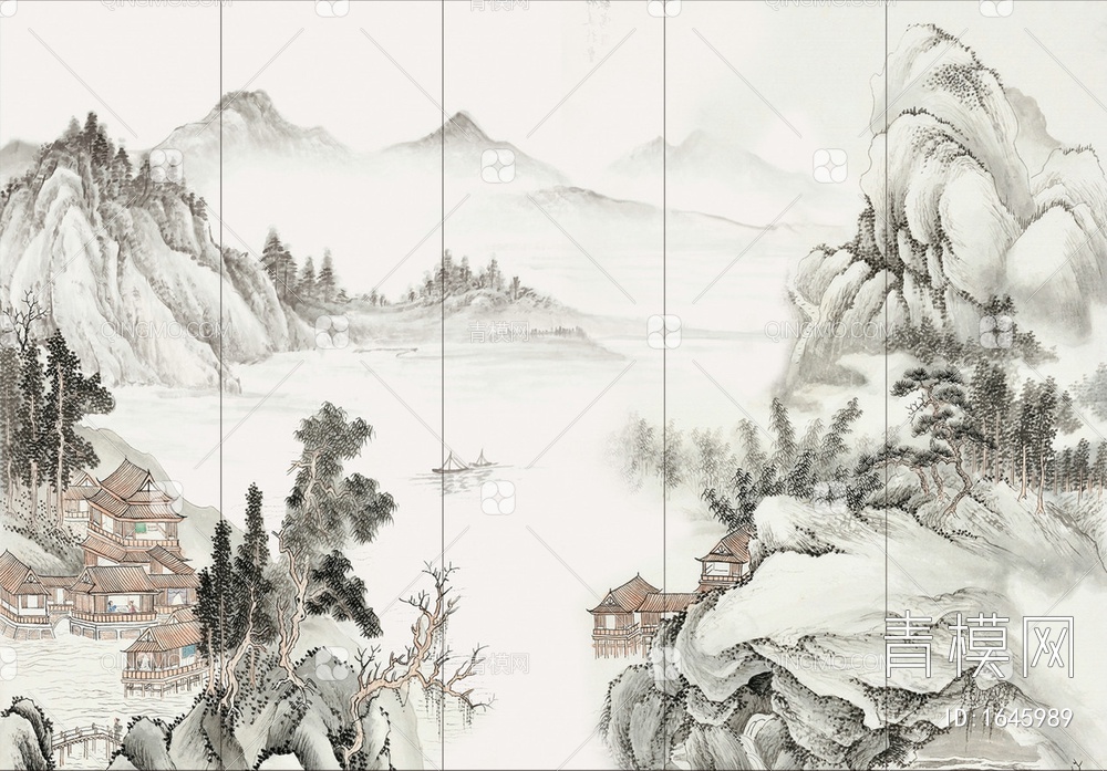 中式山水壁画贴图 (2)贴图下载【ID:1645989】
