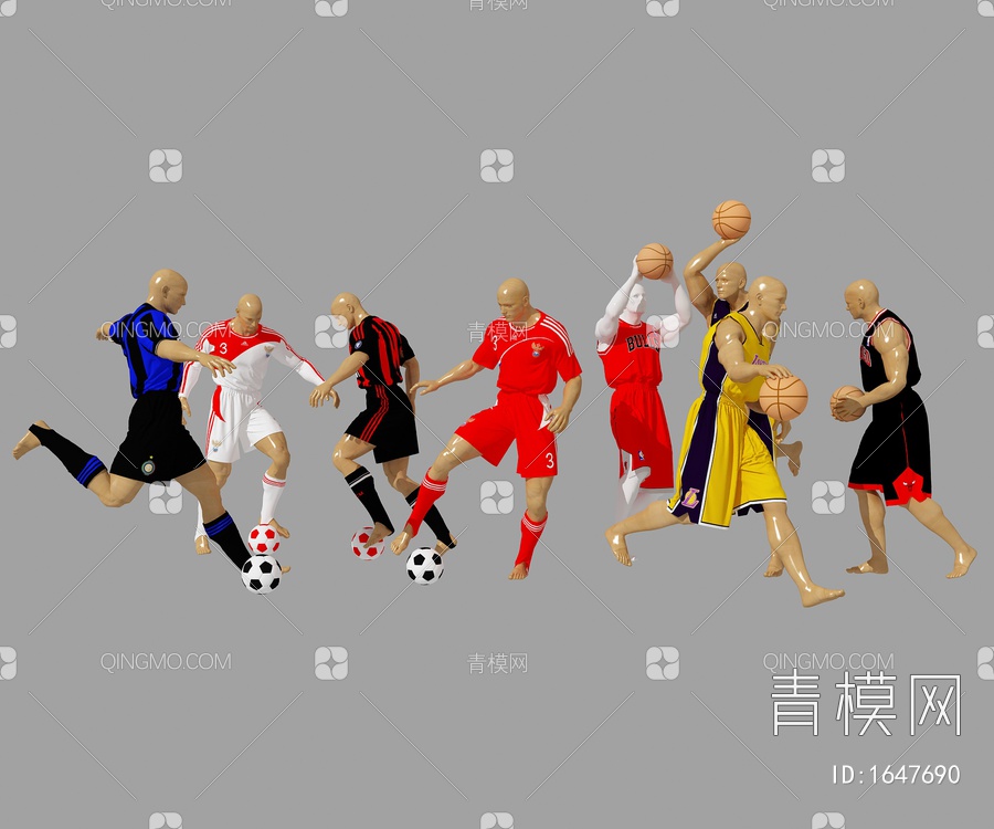 打篮球踢足球人物3D模型下载【ID:1647690】