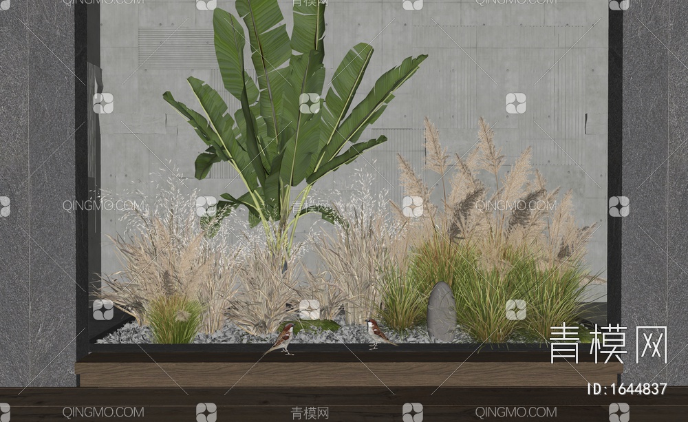 芦苇植物组合 植物堆 花境 花草 芭蕉 室内植物造景 庭院小品SU模型下载【ID:1644837】