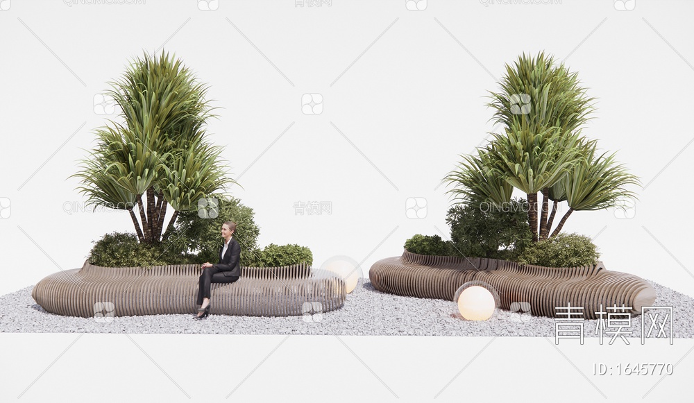 景观座椅 植物组合 植物堆 花境 灌木绿植SU模型下载【ID:1645770】