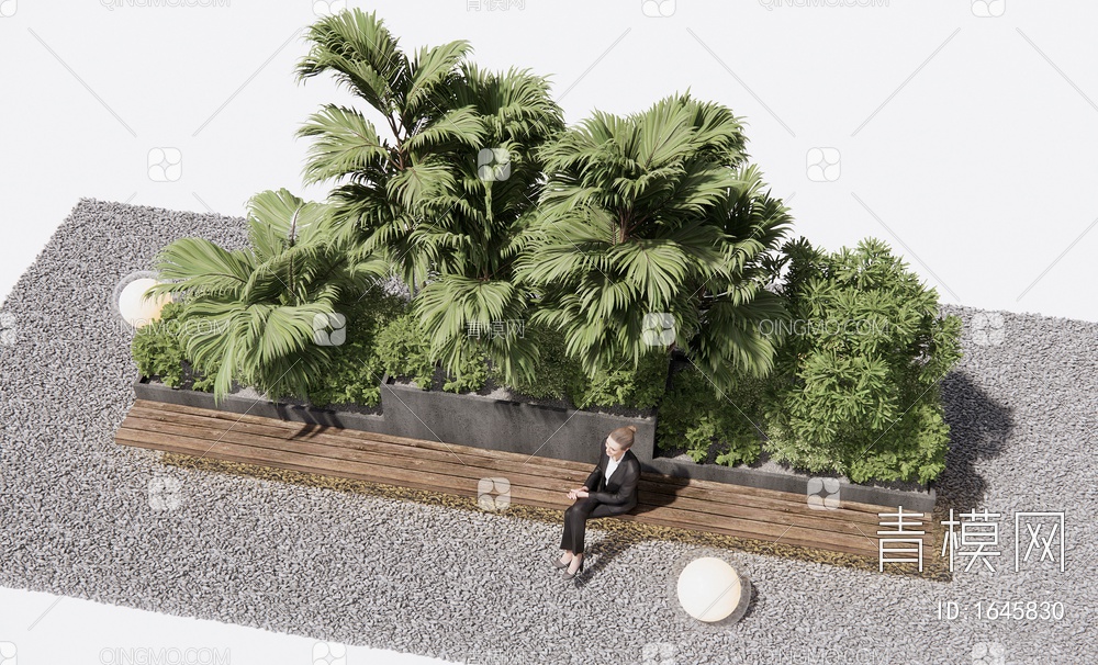 景观座椅 花箱 花草 灌木 植物组合 植物堆 绿植景观 乔木SU模型下载【ID:1645830】