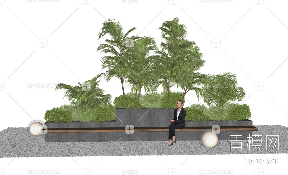 景观座椅 花箱 花草 灌木 植物组合 植物堆 绿植景观 乔木SU模型下载【ID:1645830】