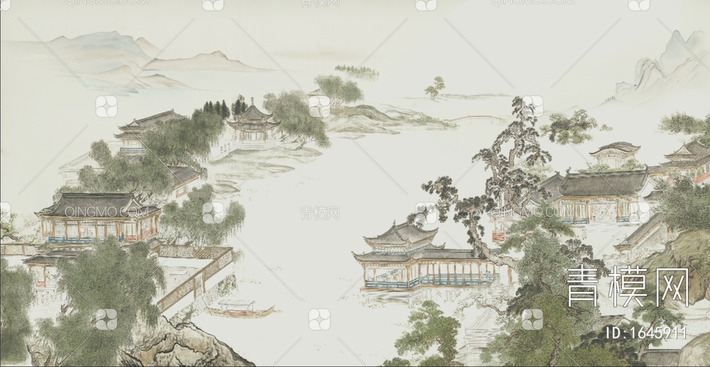 中式壁纸壁画中式山水壁画贴图 (2)贴图下载【ID:1645911】
