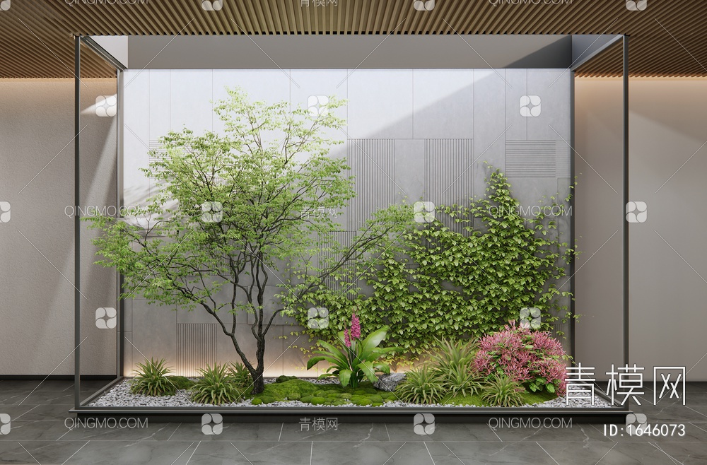 室内景观造景 庭院小品 植物堆 花境 植物组合 苔藓 灌木 藤爬植物3D模型下载【ID:1646073】