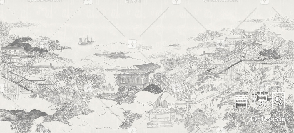 新中式山水壁画贴图贴图下载【ID:1645836】