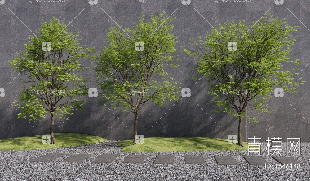 景观树 乔木 石头 灌木3D模型下载【ID:1646148】