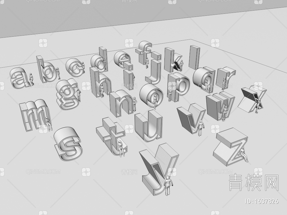 户外小品 景观小品 城市雕塑 广场小品  字母雕塑3D模型下载【ID:1637826】