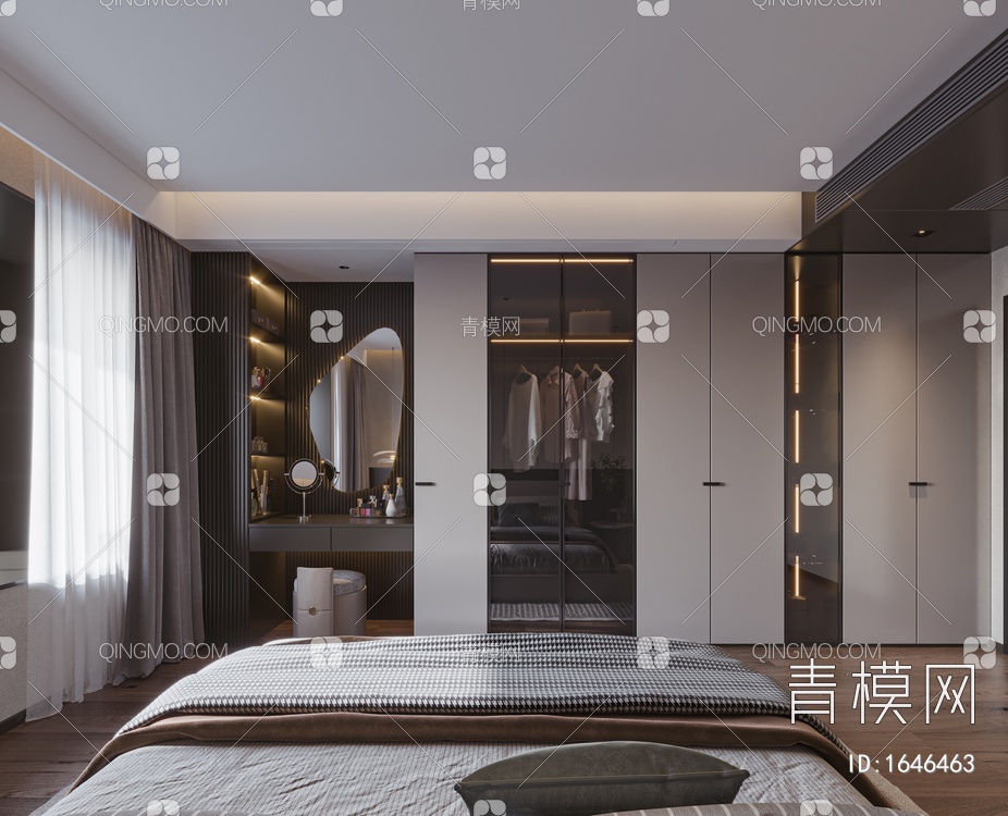 卧室 双人床 衣柜3D模型下载【ID:1646463】