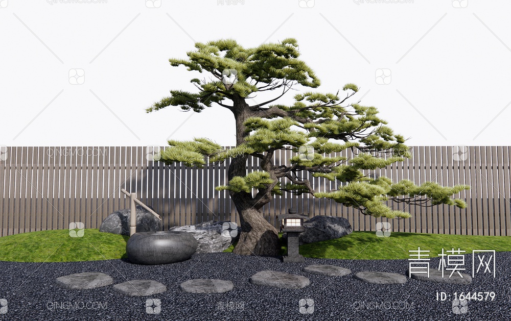 迎客松 庭院小品 枯山水景观造景 景观石 汀步3D模型下载【ID:1644579】