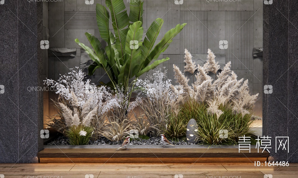 芦苇植物组合 植物堆 花境 花草 芭蕉 室内植物造景 庭院小品3D模型下载【ID:1644486】