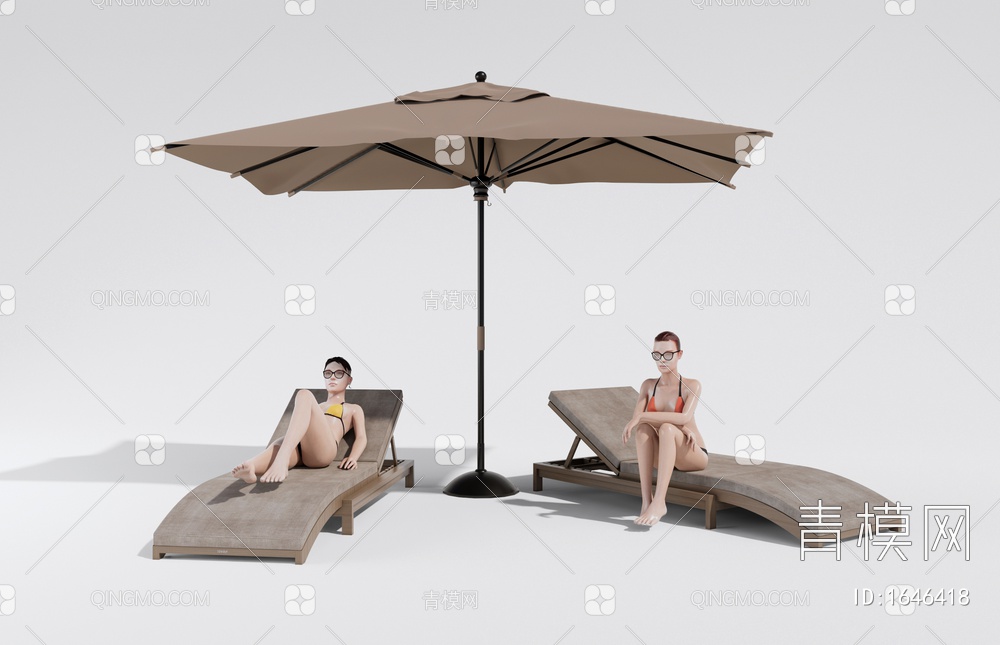 户外躺椅 泳池躺椅 户外椅 比基尼美女3D模型下载【ID:1646418】