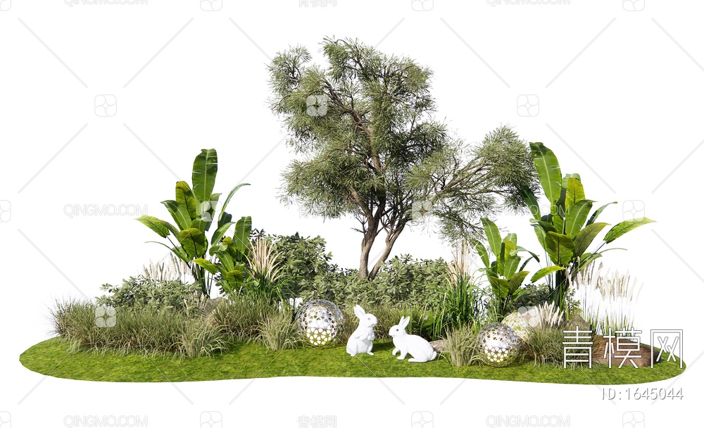 植物组合 植物堆景观 花草 花境 灌木 乔木SU模型下载【ID:1645044】