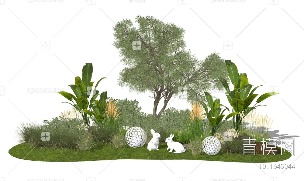 植物组合 植物堆景观 花草 花境 灌木 乔木SU模型下载【ID:1645044】