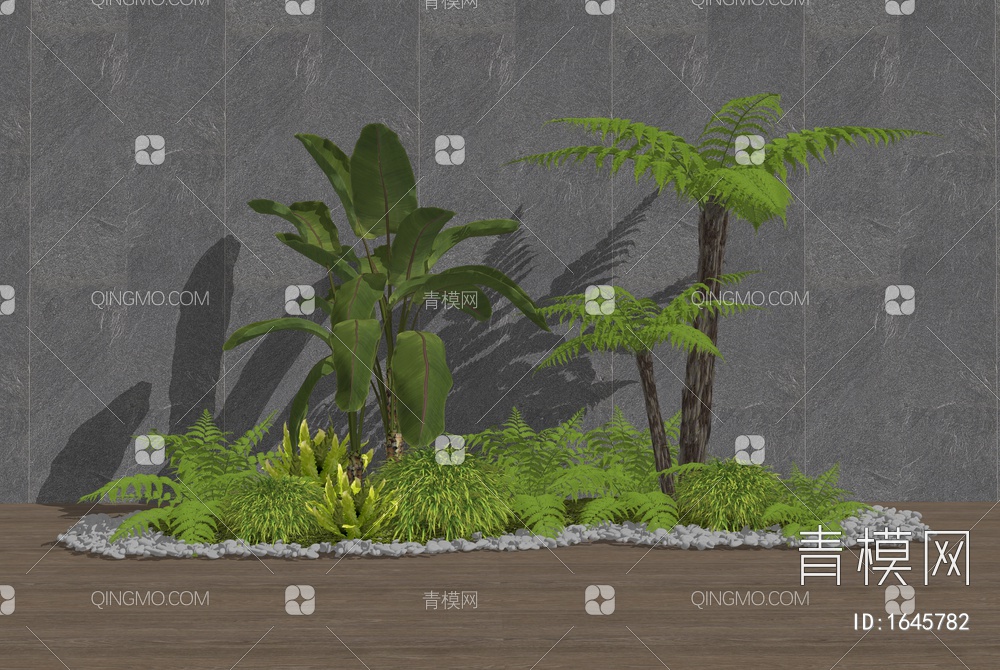 植物堆景观 植物组合 绿植 蕨类植物SU模型下载【ID:1645782】