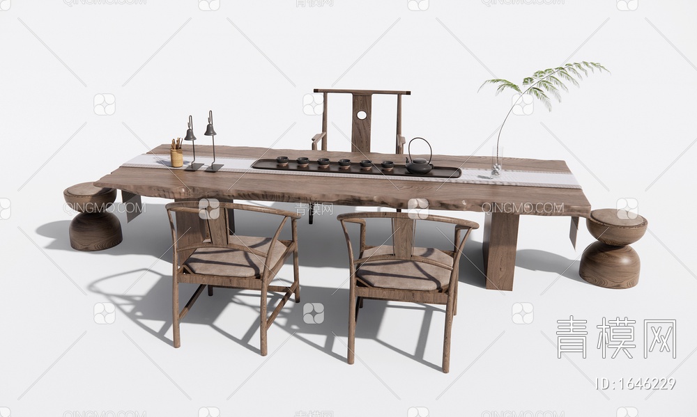 茶桌椅 茶具3D模型下载【ID:1646229】