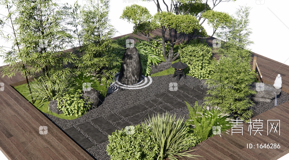 景观造景 庭院景观小品 植物堆 松树 景观石 竹子3D模型下载【ID:1646286】