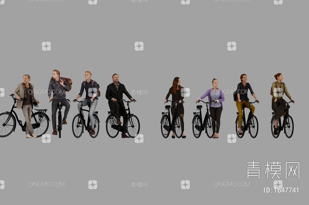 骑自行车的男女人物3D模型下载【ID:1647741】