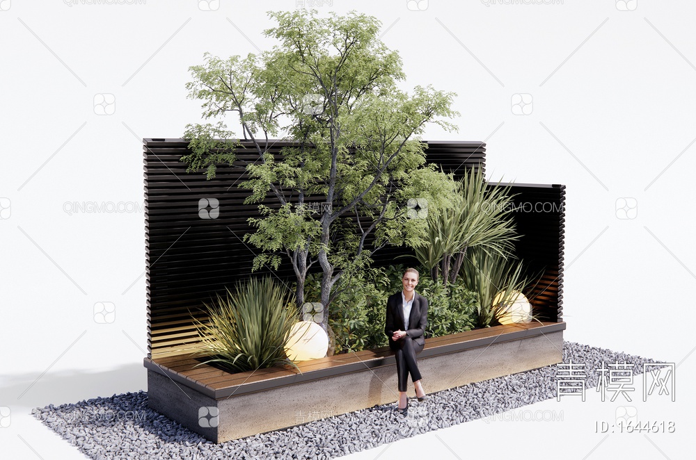 植物堆景观 植物组合 景观树 景观座椅3D模型下载【ID:1644618】