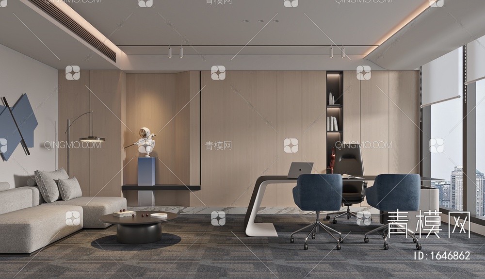 经理办公室，办公桌椅，大班桌，办公沙发组合SU模型下载【ID:1646862】