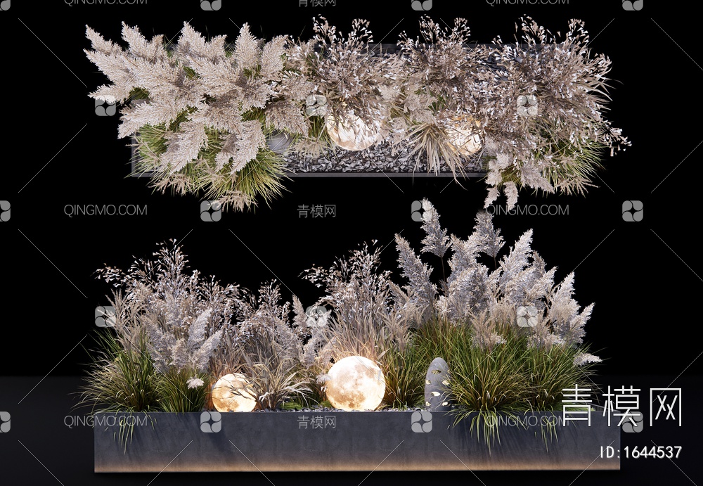 植物盆栽 芦苇植物 植物堆 花境 花草3D模型下载【ID:1644537】