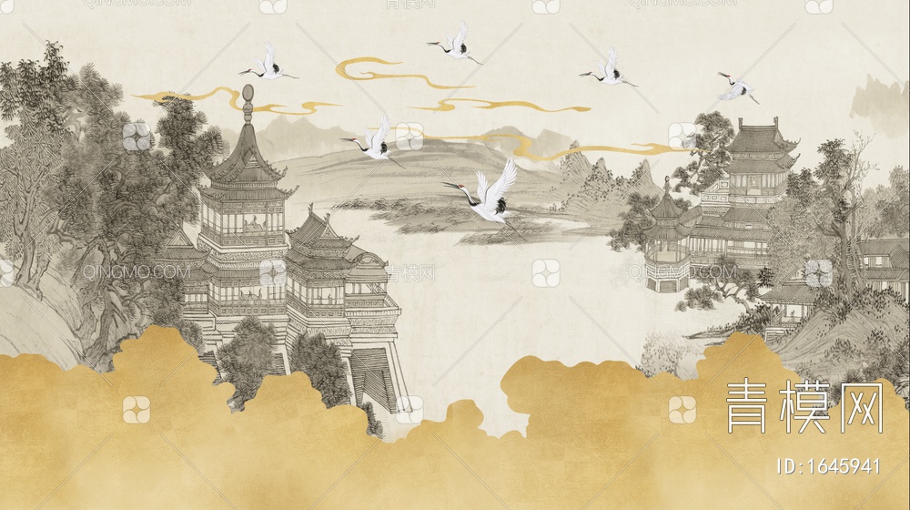 中式壁纸壁画中式山水壁画贴图_副本贴图下载【ID:1645941】
