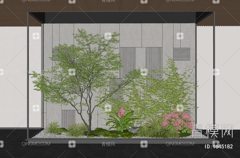 室内景观造景 庭院小品 植物堆 花境 植物组合 苔藓 灌木 藤爬植物SU模型下载【ID:1645182】