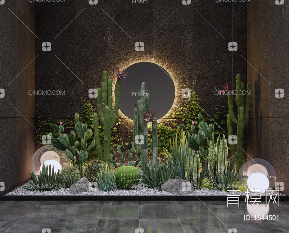 植物组合 植物堆 花境 仙人掌 室内植物造景 庭院小品3D模型下载【ID:1644501】