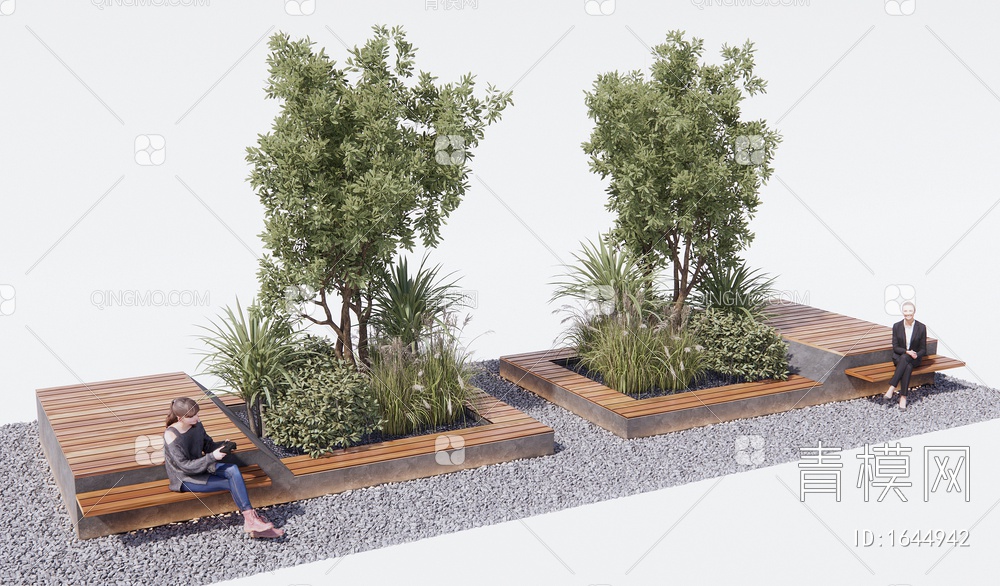 景观座椅 植物组合 植物堆 树池 灌木 乔木 花草SU模型下载【ID:1644942】