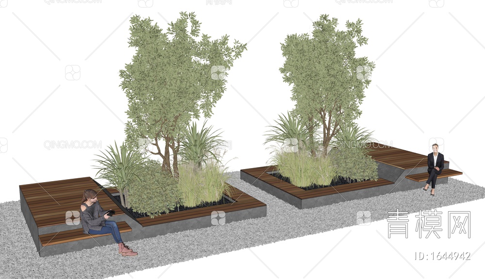 景观座椅 植物组合 植物堆 树池 灌木 乔木 花草SU模型下载【ID:1644942】