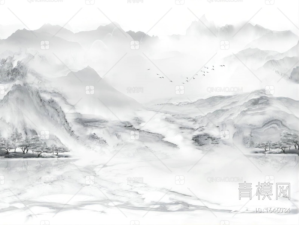 中式水墨山水壁画贴图贴图下载【ID:1646034】