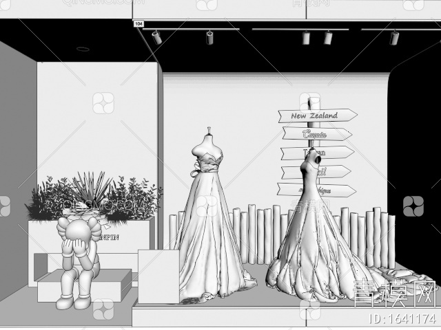 婚纱展示 橱窗陈设 服装专卖店 模特橱窗 花箱3D模型下载【ID:1641174】