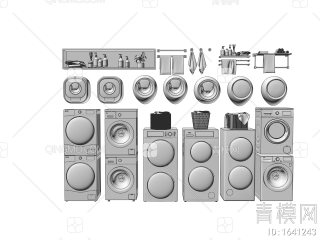 洗衣机 滚筒洗衣机 洗烘一体机 壁挂洗衣机 毛巾架3D模型下载【ID:1641243】