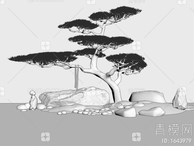 松树石头景观造景3D模型下载【ID:1643979】