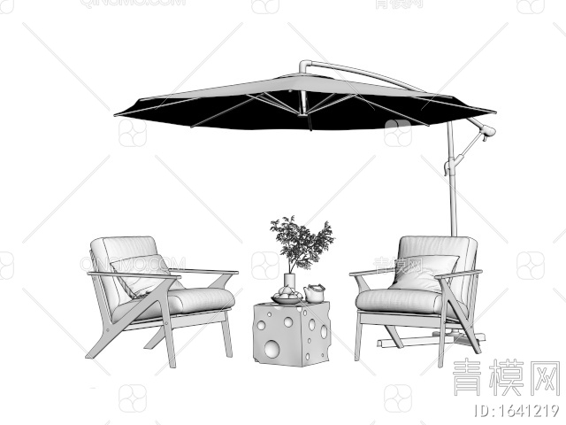 户外椅 休闲椅 原木桌几 太阳伞3D模型下载【ID:1641219】