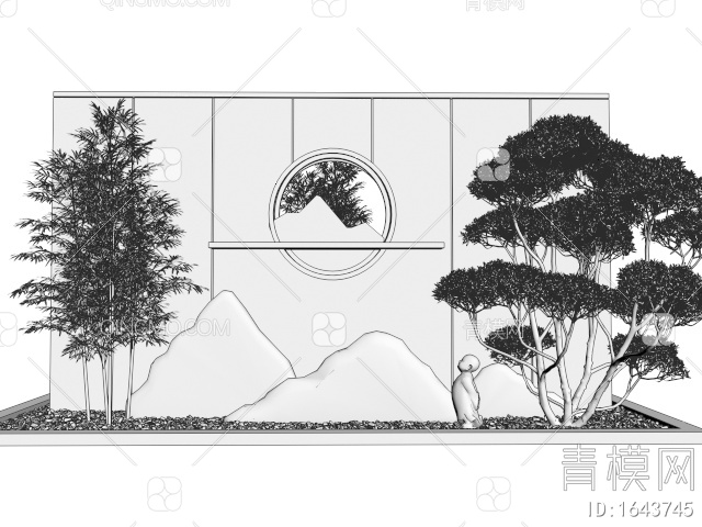 景墙 庭院景墙 入口景墙 松树3D模型下载【ID:1643745】