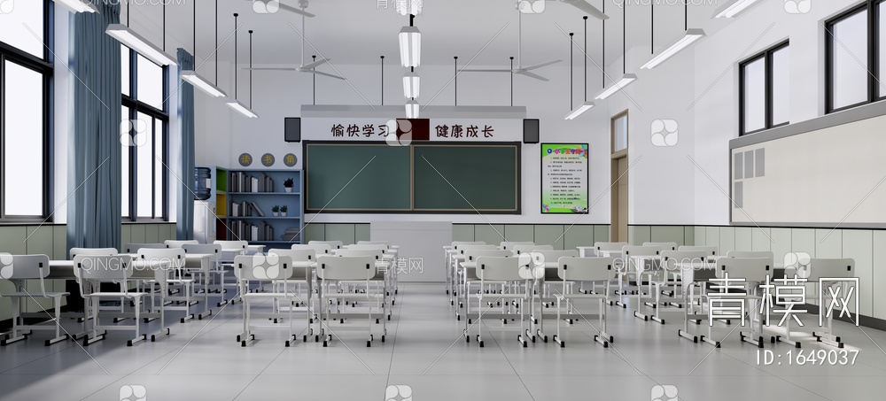 学校 学生教室 学生桌椅 黑板SU模型下载【ID:1649037】