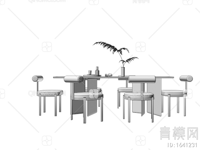 Minotti餐桌椅组合 餐桌椅 摆件3D模型下载【ID:1641231】
