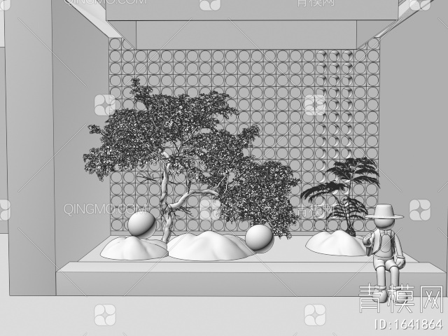 室内植物景观造景 庭院小品 景观树 苔藓 雕塑摆件3D模型下载【ID:1641864】