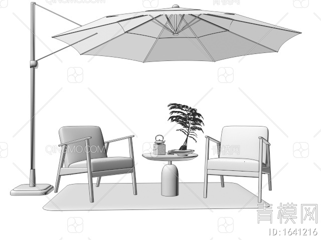 户外椅 休闲椅 户外桌椅 蕨类盆栽 茶具3D模型下载【ID:1641216】