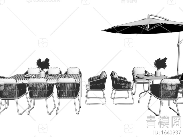 户外桌椅 铁艺桌椅 藤编户外椅 休闲桌椅3D模型下载【ID:1643937】