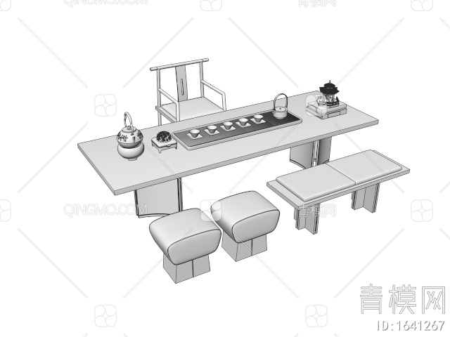 茶桌椅 茶台 茶具组合3D模型下载【ID:1641267】