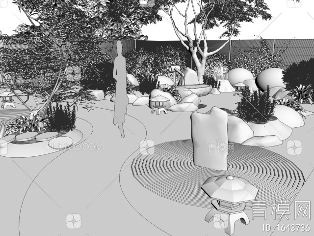 枯山水庭院景观3D模型下载【ID:1643736】
